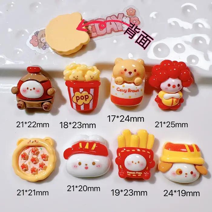 10 pièces dessin animé Pizza lapin frites Flatback résine Cabochon Scrapbooking téléphone accessoires bricolage faux