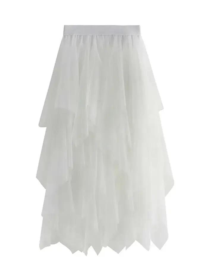 Jupe mi-longue en fibre de polyester avec dentelle pour femmes, silhouette de robe de bal, printemps et été, décontracté, élégante et chic