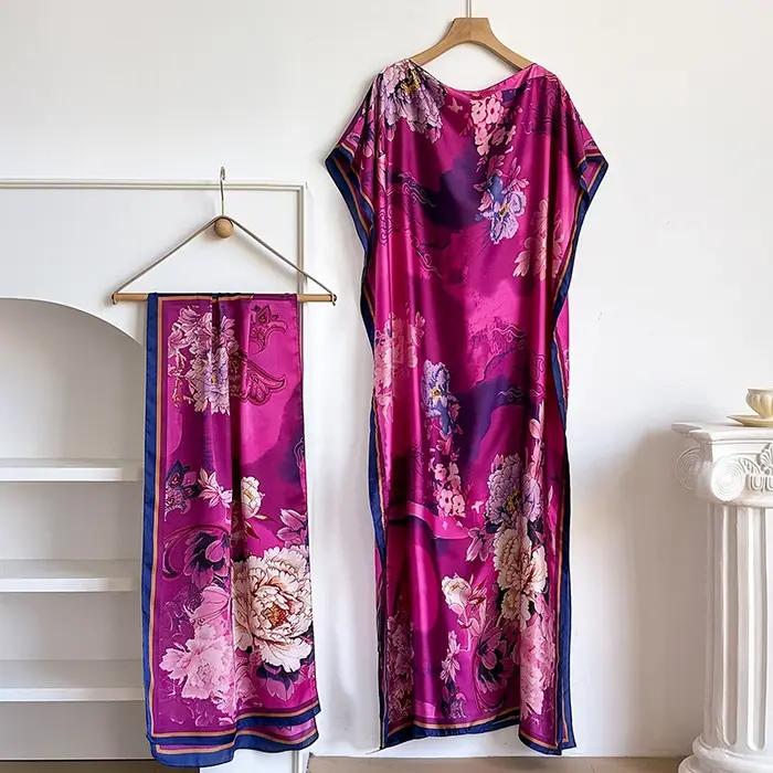 Nouvelle mode Robe d'été avec grande écharpe dubaï turquie caftan musulman ample Abaya femmes africain décontracté Maxi