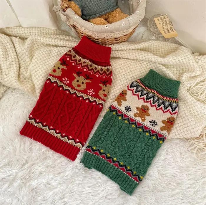 Noël rouge vert renne col haut pull doux pour chien chiot vêtements d'hiver