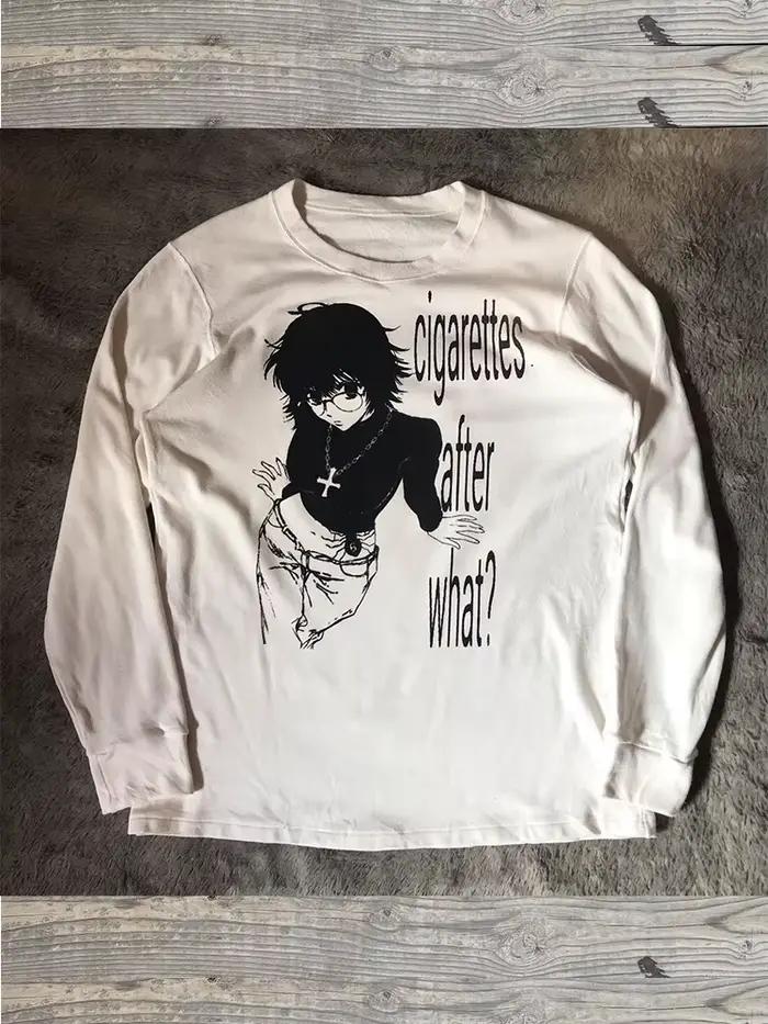 Femmes rétro mignon Harajuku Slim fit hauts dame blanc T-Shirts décontractés filles lettre Anime imprimer à manches long