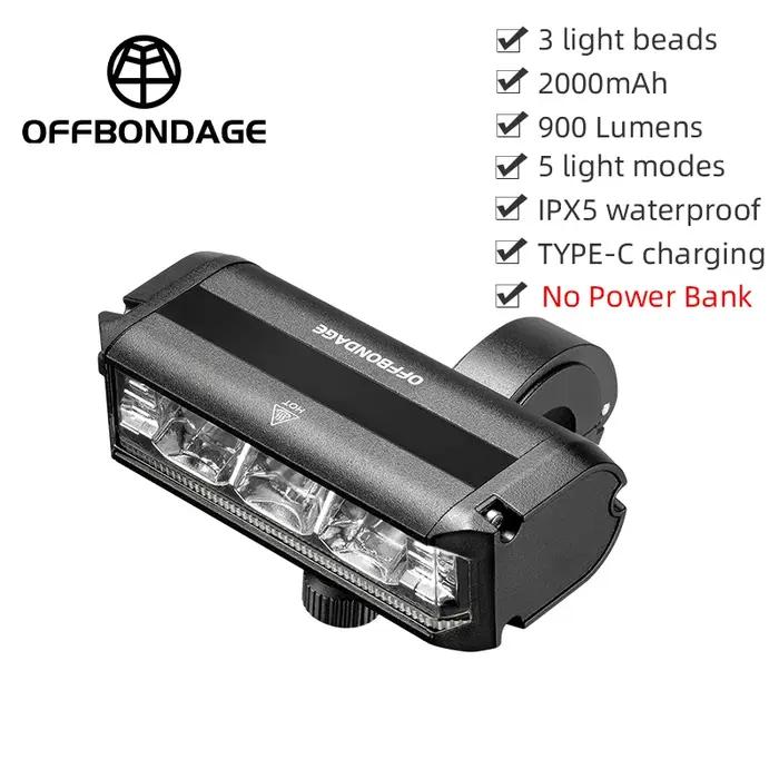 OFFBONDAGE-enquêter avant de vélo, lampe de poche étanche, chargeur USB, accessoires de cyclisme sur