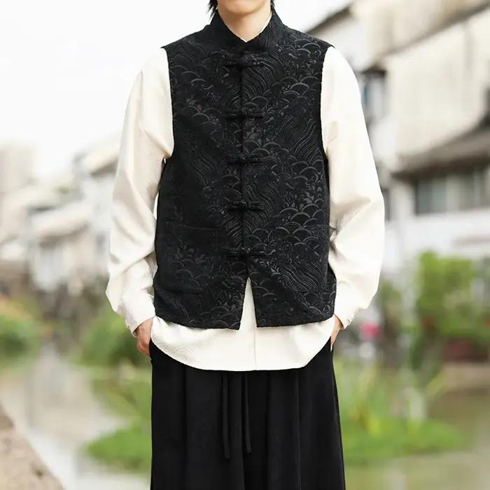 Nouveau gilet rouge chinois pour homme mode Jacquard Tang manteau vestes disque boucle vêtements tra
