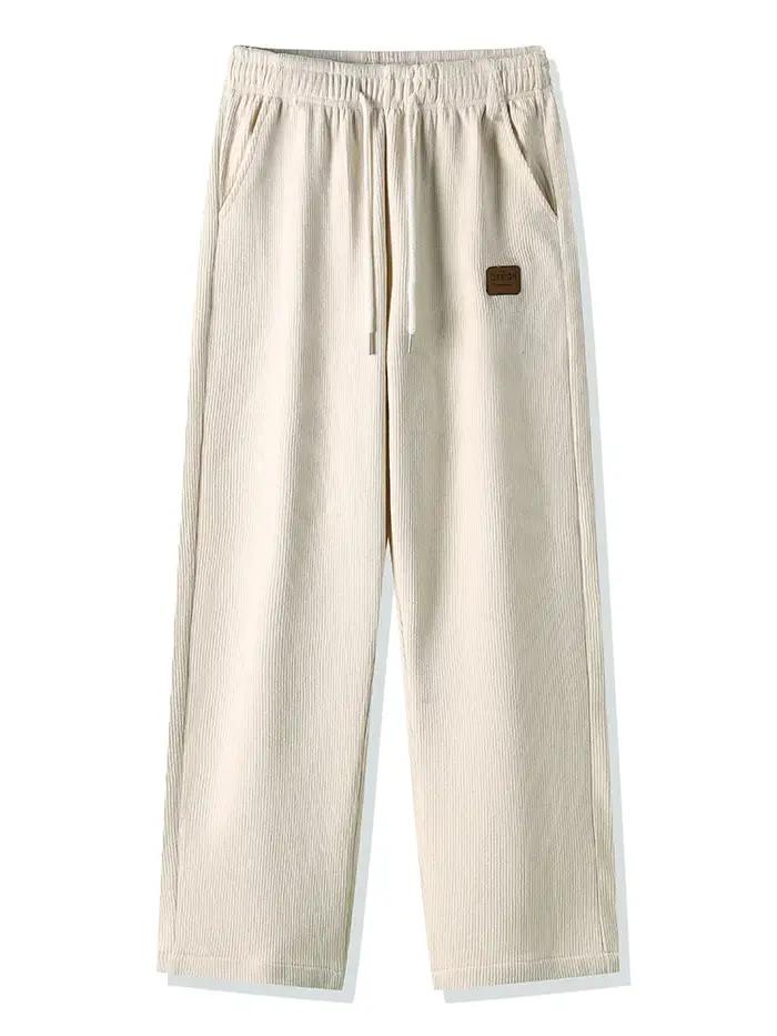 Hiver épais chaud velours côtelé pantalons de survêtement hommes doublure polaire cordon droit ample pantalon de survête
