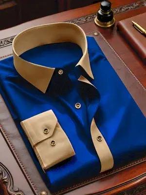 FGKKS hommes chemise noire flambant neuf haute rue Patchwork à manches longues intelligent décontracté élastique homme