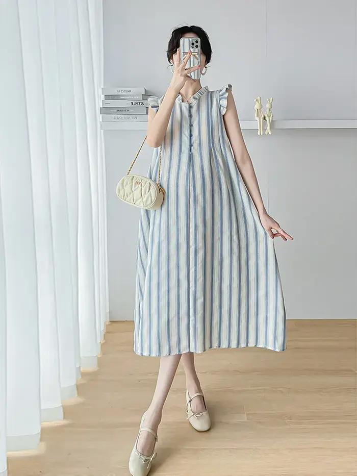 Robe de grossesse pour femmes enceintes en coton et LYCRA courte manches plissée col Peter Pan pour maternité et allaitement occasions spéciales