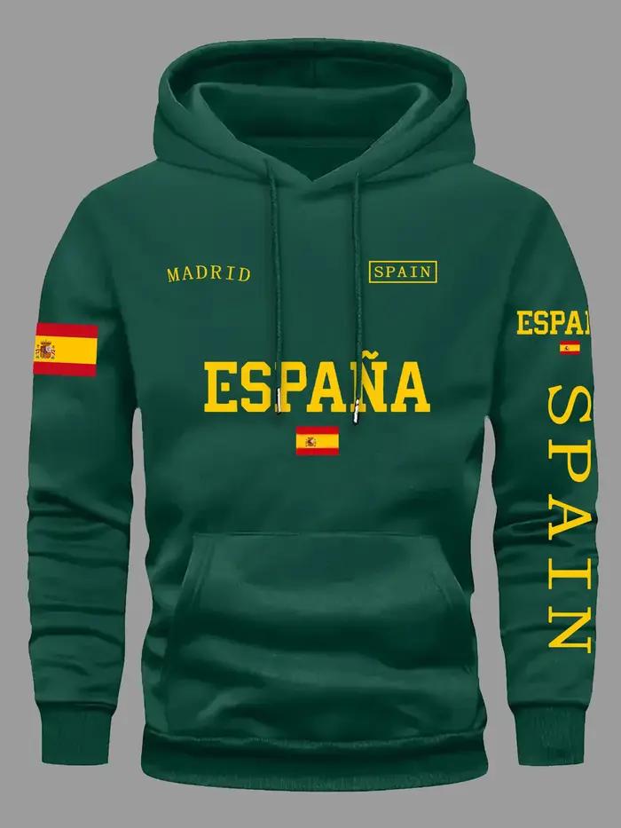 Sweatshirt à capuche unisexe imprimé drapeau espagnol confortable et stylé pour hommes activités quotidiennes vacances sport décontracté