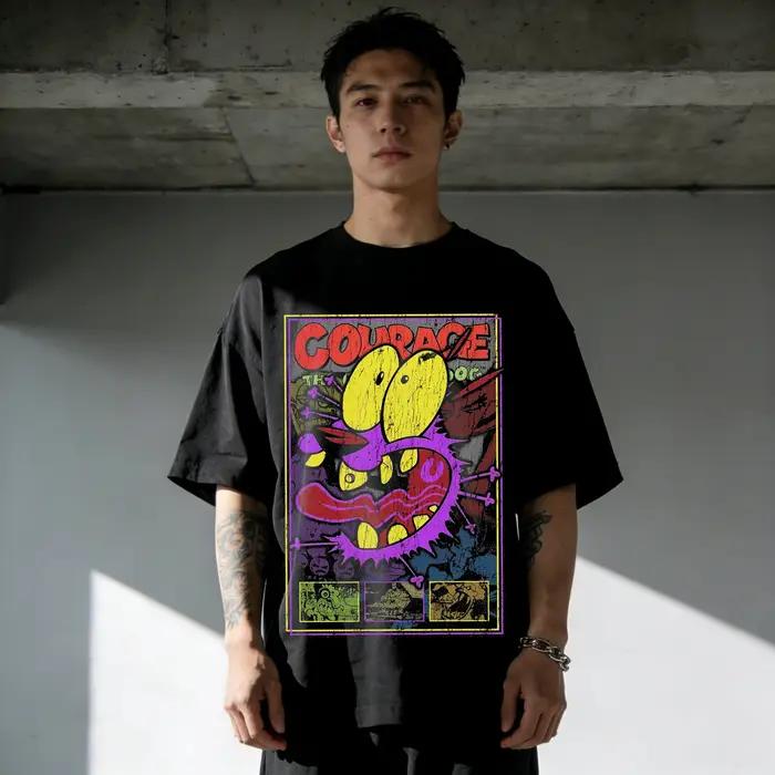 Vintage Courage le chien lâches dessin animé imprimé T-Shirt à manches courtes rétro unisexe graphique T-Shirt 90s nostalgie été haut