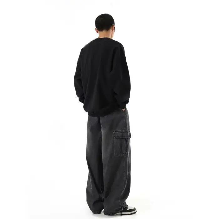 Jean Cargo Baggy noir pour hommes, pantalon de Jogging décontracté à jambes larges, surdimensionné,
