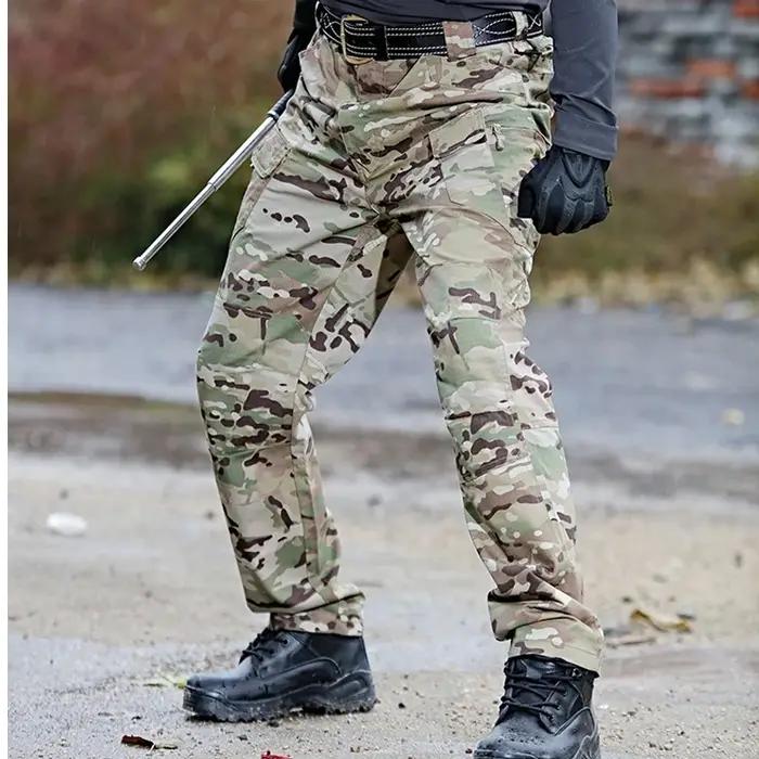 Pantalon tactique cargo sec rapide camouflage noir pour randonnée chasse et escalade