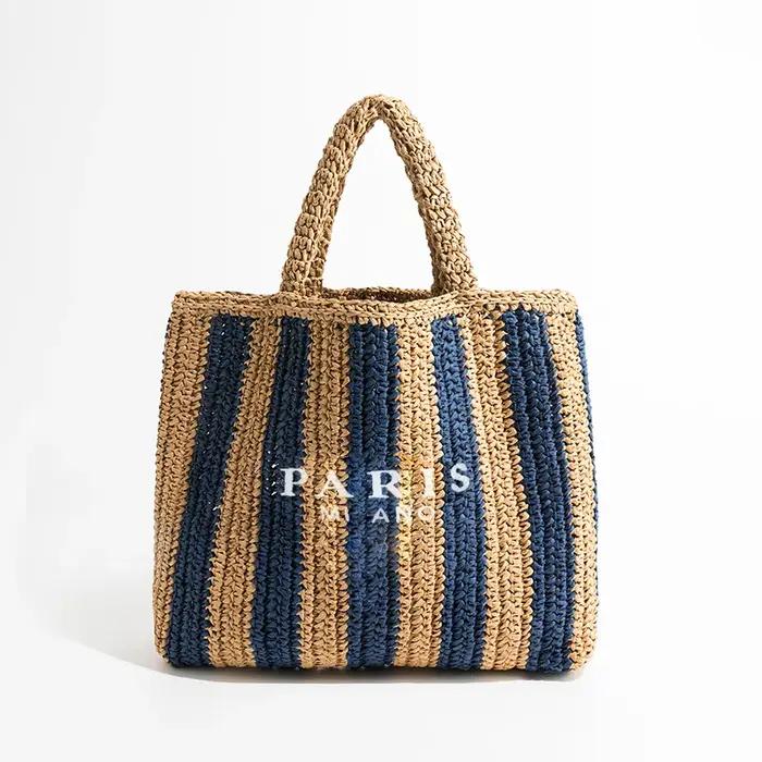 Sac fourre-tout tressé paille rayé pour femmes polyvalent décontracté grandes capacités occassions quotidiennes et spéciales