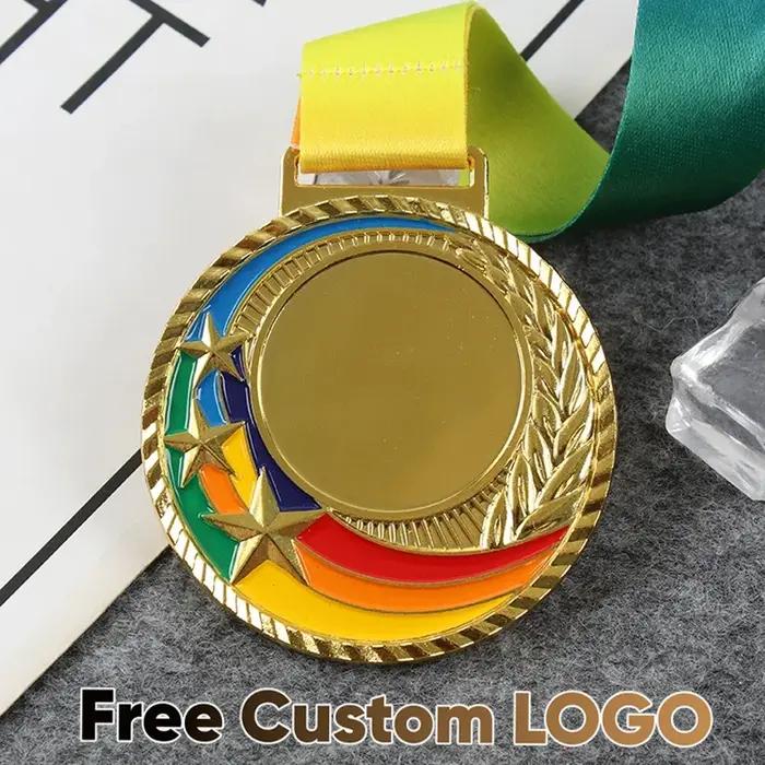 Médailles de couleur avec LOGO personnalisé gratuit, avec ruban de couleur, médaille de couleur or a