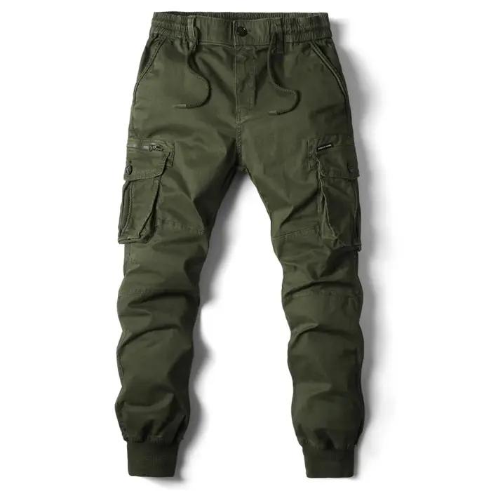 Pantalon cargo homme coton kaki militaire multi-poches jogger décontracté travail noir gris clair