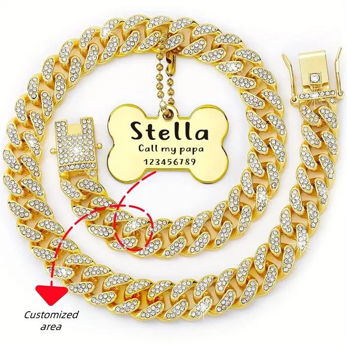 Collier de chien personnalisé en acier inoxydable avec maillons cubiques design moderne pour toutes les saisons et étapes de vie de votre animal de compagnie