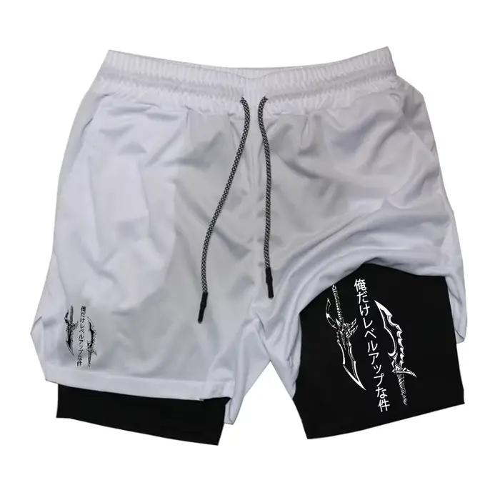 Short d'entraînement de course imprimé 2 en 1 pour hommes, short de Compression de Performance de gy