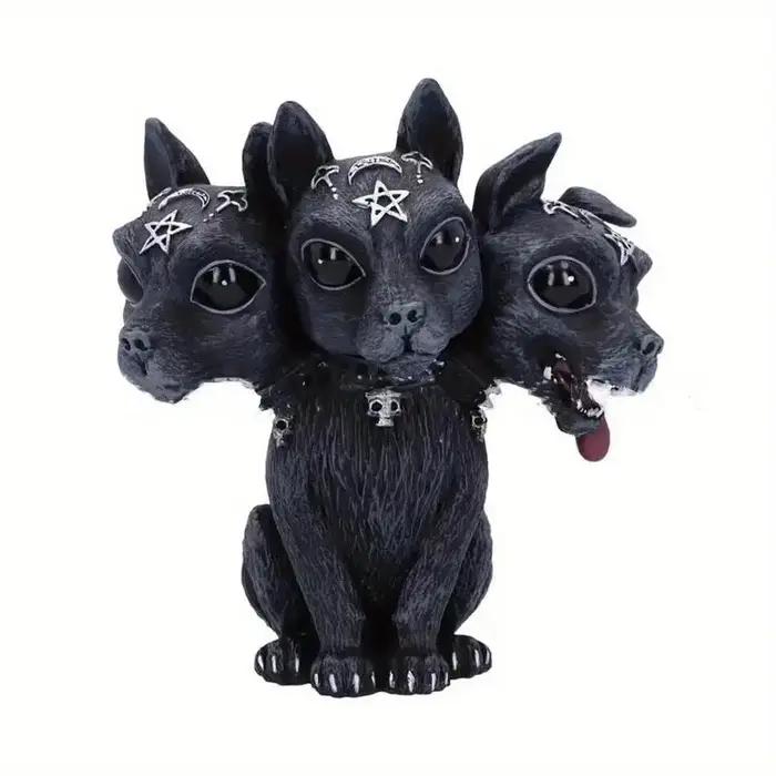 Statue de chien à 3 têtes, 1 pièce, en résine, décoration d'halloween, ornement de bureau, accessoir