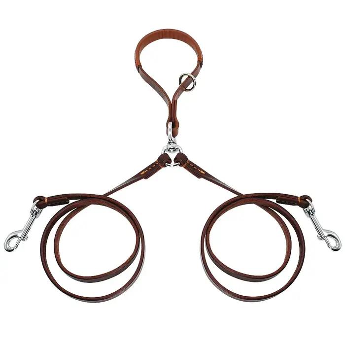 Laisse double en cuir pour animaux de compagnie