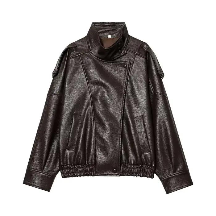 MUJER Faux cuir femme veste noir surdimensionné Bomber vestes pour femmes vêtements d'extérieur hiver pardessus