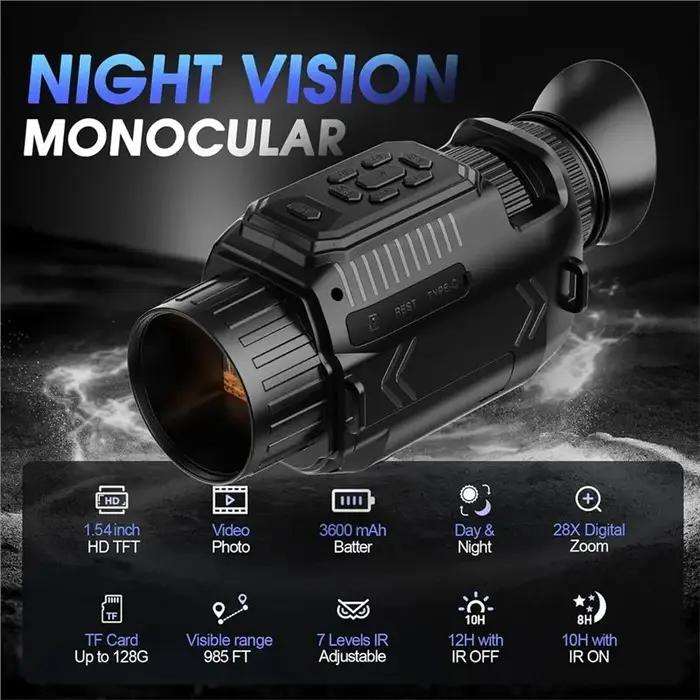Monoculaire vision nocturne NALFI 4K WiFi avec zoom numérique 28x et carte mémoire 32G intégrée