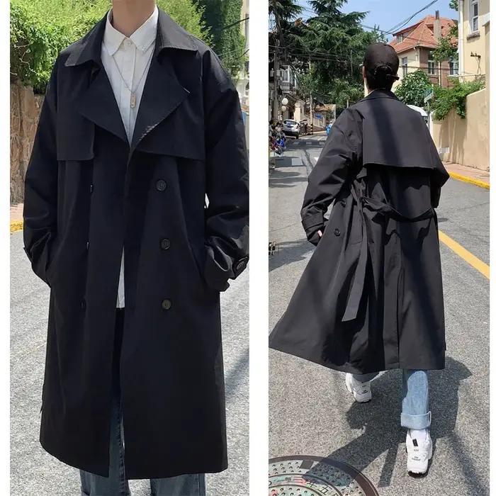 Style coréen printemps Trench manteau homme Streetwear coupe-vent Trenchcoat hommes solide affaires