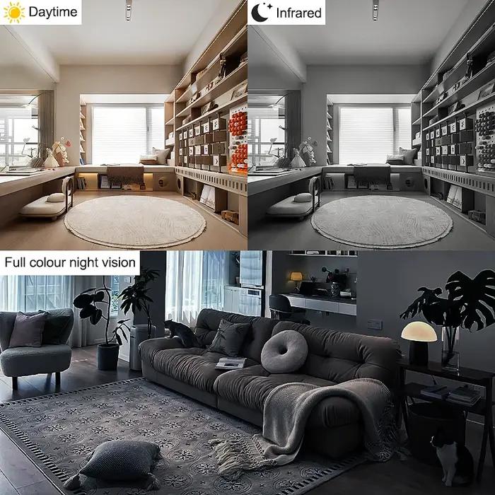Caméra sécurité WiFi 4MP vision nocturne 2K HD - Surveillance intérieur extérieur bébé CCTV sans fil