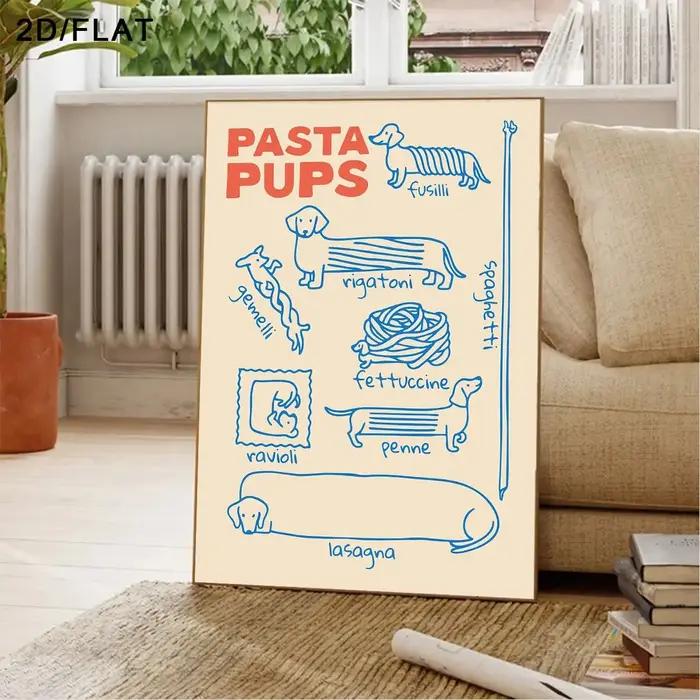 Affiche murale en forme de pâtes sur le thème italien pour chien - Affiche beige moderne sans cadre