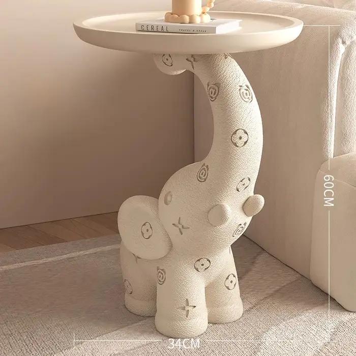 Table d'appoint en cuir crème éléphant, moderne et Chic, étagère de rangement ouverte, décor de cham
