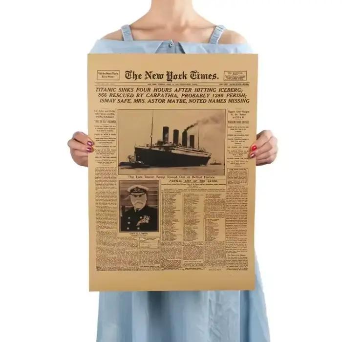 Affiche Historique de New York Titanic Naufrage Ancien Journal Décor Mur Rétro Vintage Occasionnellement Offrir