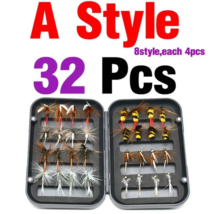 MNFT 32 pièces pêche mouche ensemble boîte sec humide nymphe banderoles