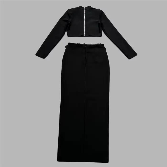 Ensemble deux pièces pour femmes, Sexy, diamants, manches longues, hauts, jupes, vêtements d'automne