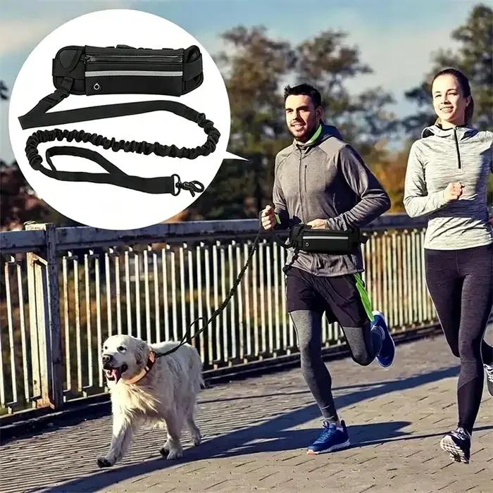 Laisse de course pour chien avec sac banane en nylon