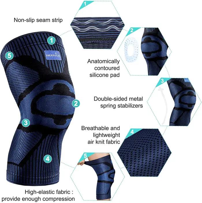 NEENCA Genouillère de soutien avec stabilisateurs latéraux, manchon de compression du genou en gel r