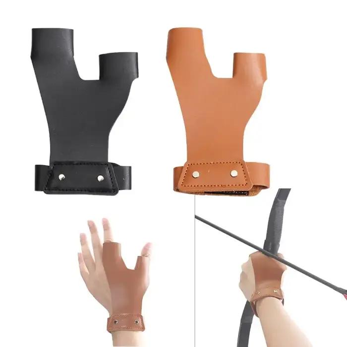 Gants de protection en cuir noirs à 2 doigts pour tir à l'arc