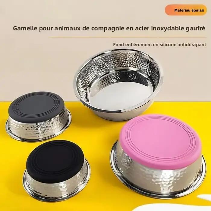 Bol pour chien et chat en acier inoxydable, antidérapant, grande capacité, bol pour animaux de compagnie gaufré, bol pour nourriture pour chien épaissi, ustensiles pour animaux de compagnie