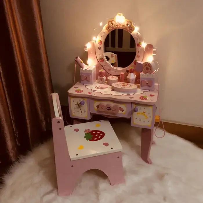 Jouets de maison en bois pour enfants, table de princesse simulée, cadeau d'anniversaire pour fille,