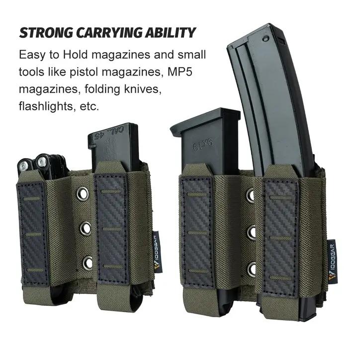 IDOGEAR Tactical Mag Pouch 9mm Double Mag Carrier Carbon Fiber MOLLE Pouch Range