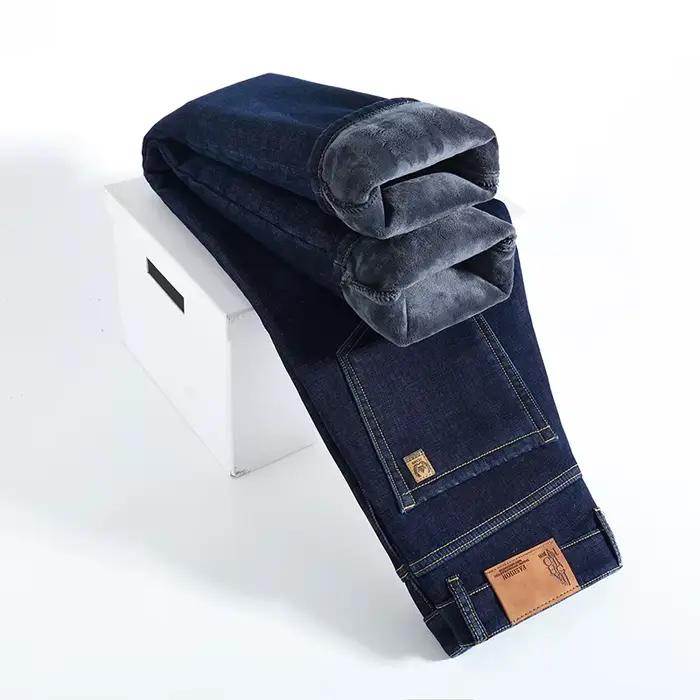 Hiver chaud polaire jean hommes épais thermique décontracté droit Denim pantalon mâle travail d'affaires Stretch pantalo