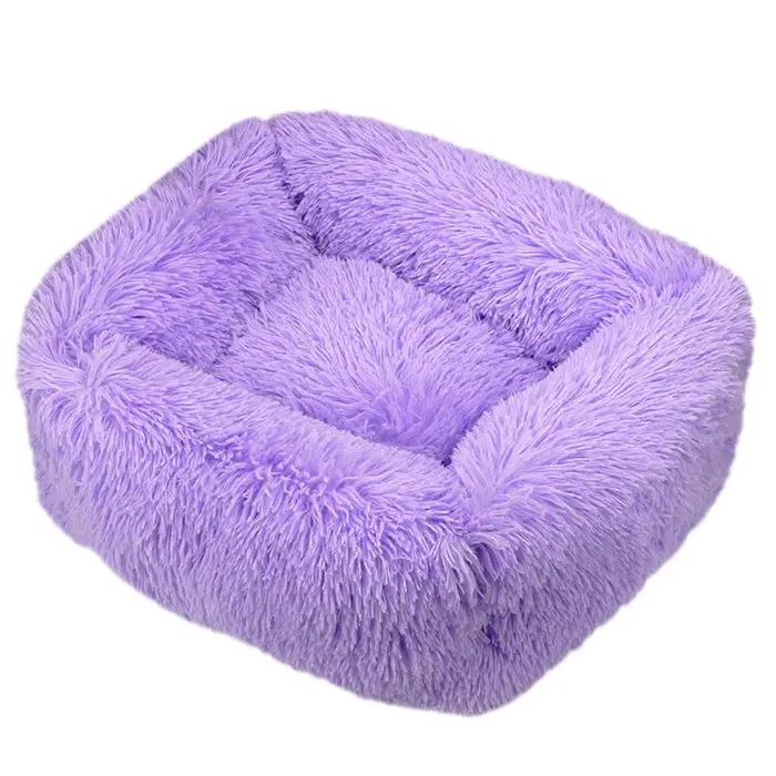 Lit de luxe pour chien, carré, Long tapis en peluche, fournitures pour petits, moyens et grands chie