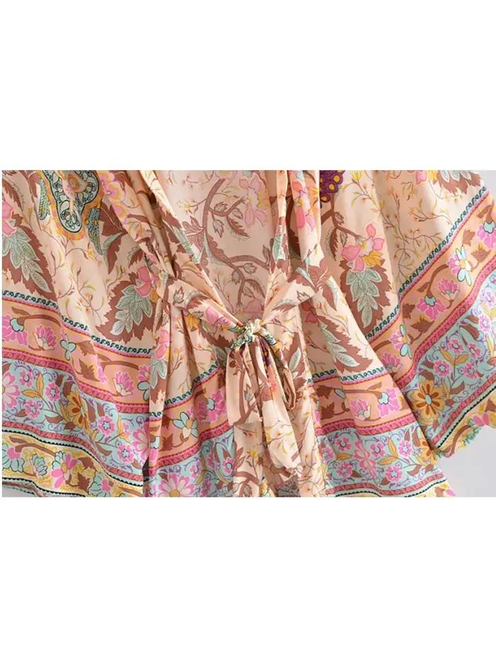 Kimono femme vintage imprimé paon floral manches chauve-souris couverture maillot boho plage