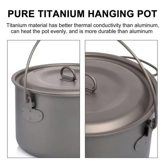 ESEA-Batterie de cuisine en titane pour camping, chaudron de tourisme, marmite d'extérieur, poêle à