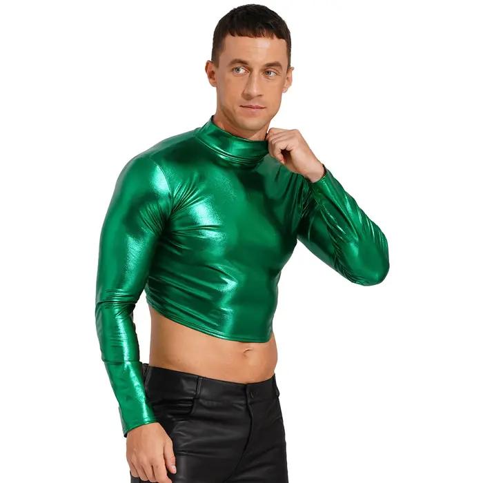 Haut court en simili cuir gothique Oyolan pour homme, costume de breven glapole, coupe ajustée, col rond, fermeture à glissière, pour soirées et sorties nocturnes