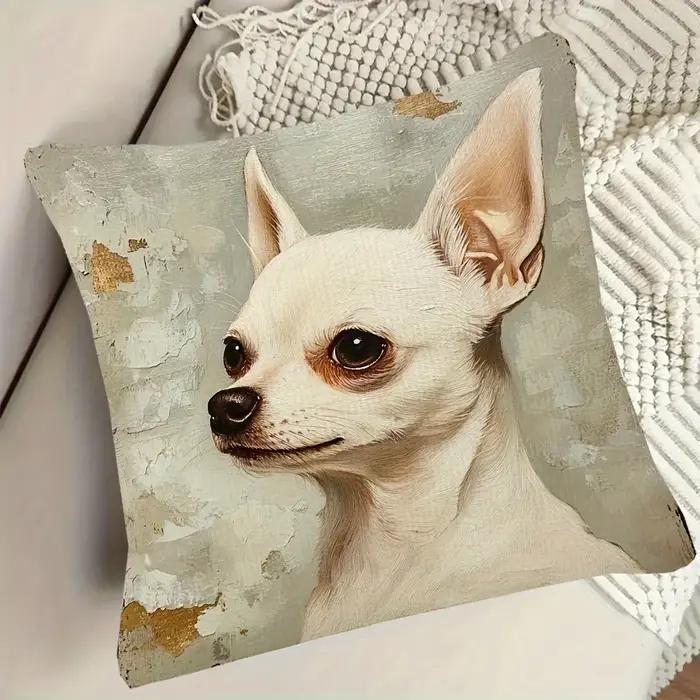 Housse de coussin avec portrait de chien, Chihuahua, cadeau pour les amoureux de l'art, coussin déco