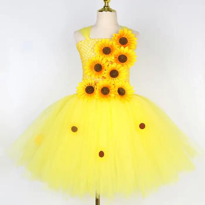 Costumes de tournesols jaunes pour filles, robes de demoiselle d'honneur élégantes, tenue dégradée d