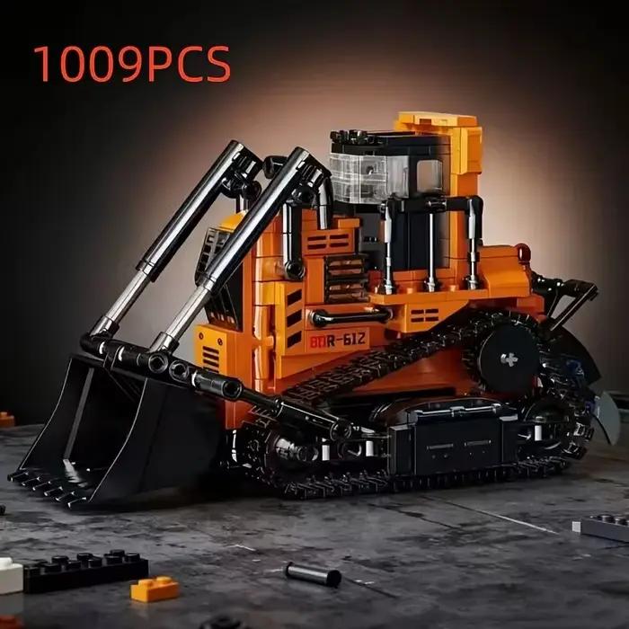Grand ensemble de construction de bulldozer robuste sur chenilles, grands blocs de construction de v