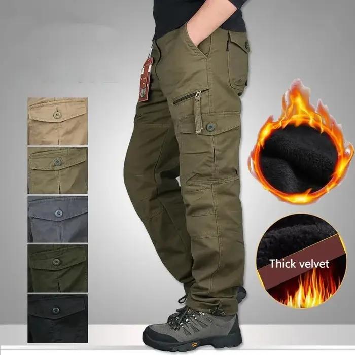 Pantalon cargo thermique hiver homme épais polaire - Trousers chasse double couche chaud droit longueur