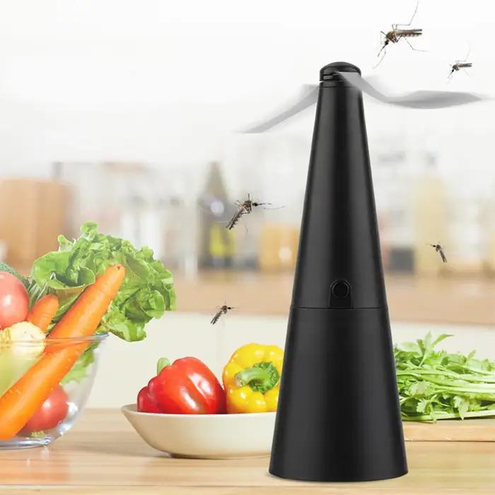 Ventilateur de table USB anti-mouches rotatif pour aliments et espaces extérieurs avec pales holographiques double face pour repousser les insectes