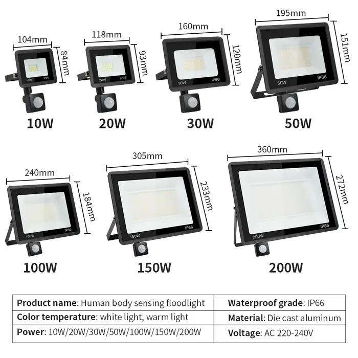 LED PIR capteur de mouvement projecteur extérieur applique murale lumière blanche 100W 50W 30W 20W 1