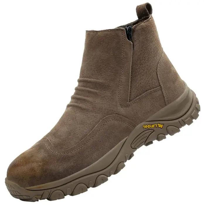 Chaussures de sécurité en cuir respirant à enfiler avec embout en acier, résistantes aux chocs, aux