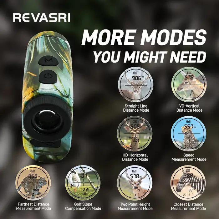 Télémètre de chasse REVASRI Mini 1200M pour chasseurs et golfeurs avec modes de mesure vertical/horizontal/vitesse/hauteur/compensation de pente pour le golf et recharge Type-C