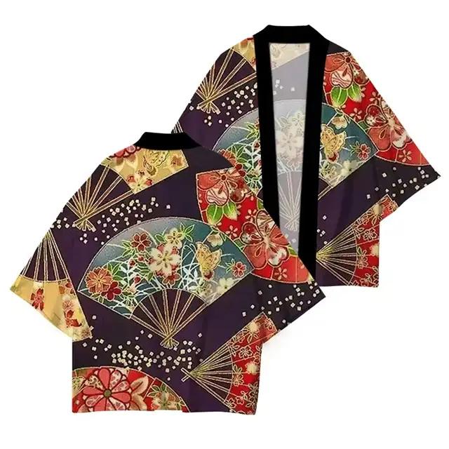 Kimono Japonais Décontracté Imprimé Fleuri Haute Qualité Polyesters Pour Hommes Femmes Occasions Spéciales Plage Détente
